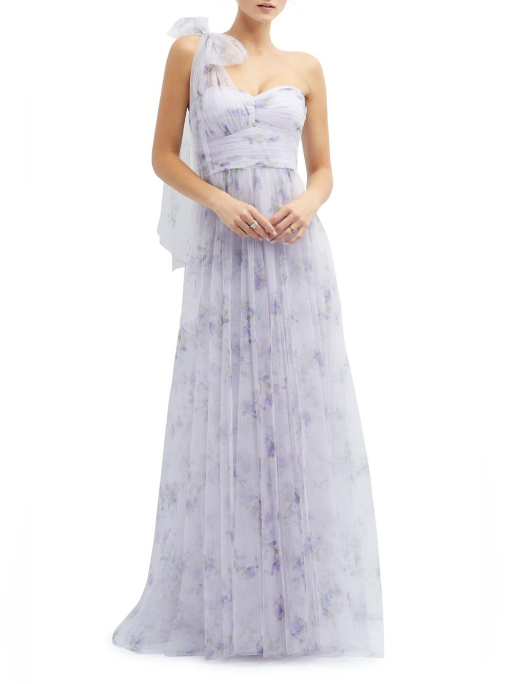 Dessy Collection Floral Tulle One-Shoulder Bridesmaid Formal Gown Dress